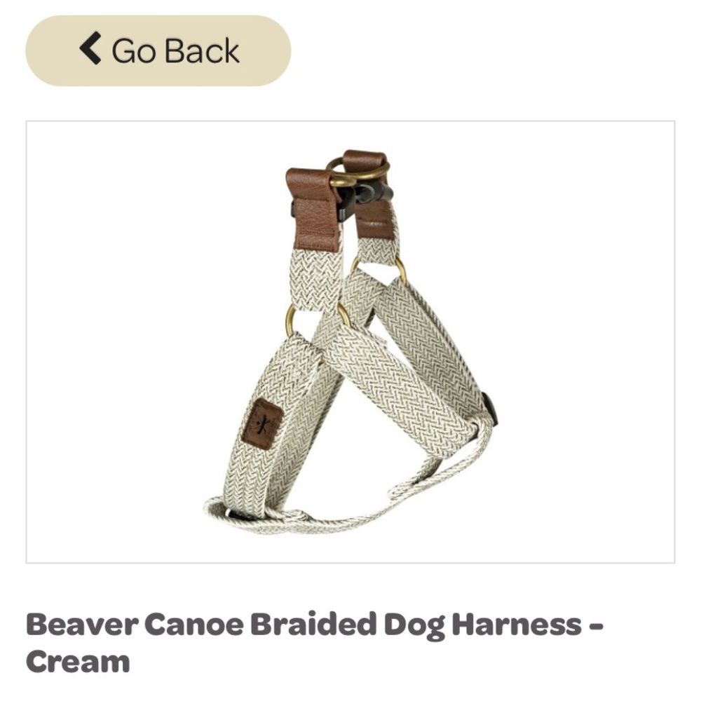 Adjustable Beaver canoe braided dog harness size xs-s cream NWOT